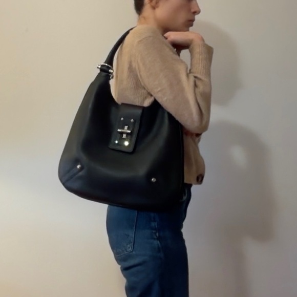 NWOT Banana Republic Vida Black Pebble Leather Slouchy Hobo Shoulder Bag - Picture 1 of 5